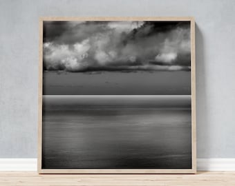 Framed Photo of Peaceful Minimalist Seascape, La Palma Ocean Calming Maritime Wall Art, Coastal Vibe Birthday Gift Black and White Photo