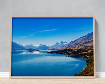 Large Framed Photo of Mountains in Mist over Lake in New Zealand, Peaceful Landscape Photography Wall Art, Souvenir or Gift for Travellers