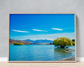 Framed Photo of New Zealand Lake Tekapo, Gift or Souvenir for Travellers, Turquoise Waters Landscape Photography for Living Room or Office