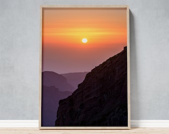 Dramatic Sunset over Madeira Mountains as a Framed Photo, Vibrant Warm Hues Wall Art as a Gift for Nature Lovers Explorers and Hikers