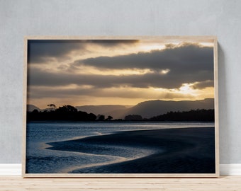 Framed Photo of Beach Sunset in New Zealand, Catlins Seascape Photography Gift for Him Her, Maritime Wall Art Souvenir for Travellers