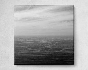 Elegante Meereslandschaft Original Leinwand Foto, ruhiger nautischer La Palma Schwarz-Weiß Druck, maritime Wandkunst Geschenk Kanaren Küste