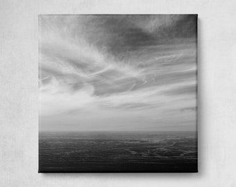 Dramatischer Himmel über Meer Leinwanddruck 20x20cm, La Palma Schwarz-Weiß Maritime Wandkunst, atmosphärische minimalistische Fotografie