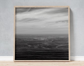 Framed Photo of Elegant Minimalist Seascape, La Palma Calm Beauty Black and White Print, Canary Island Serene Coast Maritime Wall Art