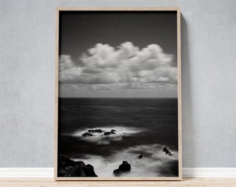 Dreamy Seascape off the Coast of La Gomera as a Framed Photo, Maritime Wall Art with Dynamic Clouds and Starry Sky, as a Gift for Art Lovers