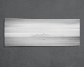 Minimalist Seascape in Vietnam as Panoramic Wall Art, Peaceful Ocean Fishing Boat Canvas Photo, Maritime Gift for Anglers and Fishermen
