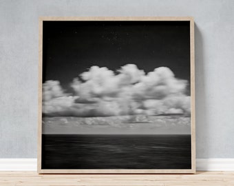 Framed Photo with Dynamic Clouds, Dream Seascape and Starry Sky off the Coast of La Gomera, Minimalist Large Wall Decor Gift for Art Lover