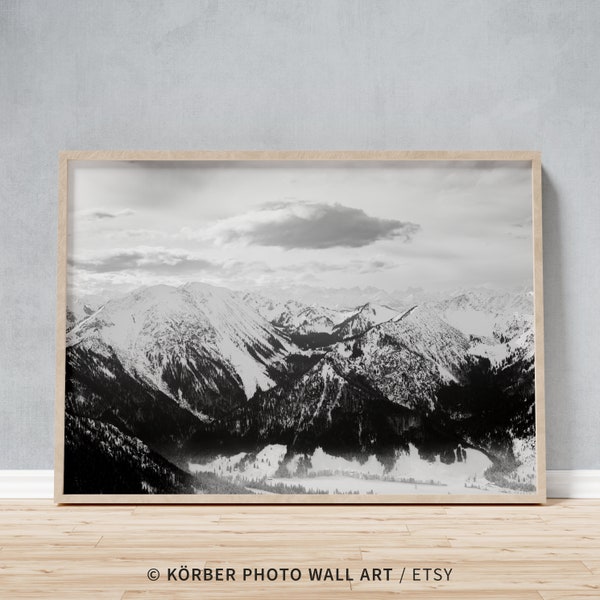 Framed Photo of Elegant Bavarian Alps Winter Landscape, Elegant Black and White Home or Office Decor, Gift for Hikers, Souvenir from Germany