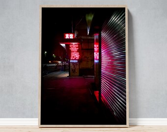 Framed Photo of a Pink Guest House Neon Sign in China at Night, Urban Street Photography Print as a Gift or Souvenir for Travellers