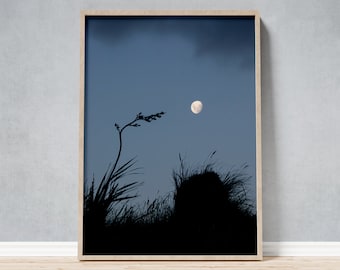 Framed Photo of the Moon at Dusk, Minimal Zen Landscape as a Gift for Nature Lovers, Large Wall Art for Meditation Spaces and Yoga Studios