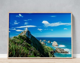 Framed Photo of a Lighthouse Seascape in New Zealand, Nugget Point Light Tower Maritime Wall Art, Ocean Lover Housewarming Gift for Him Her