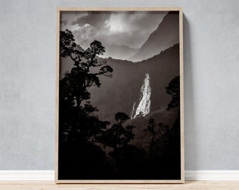 New Zealand Waterfall Large Framed Photo, Fiordland Scene for Living Room or Meditation Space, Wall Art Gift for Nature Lovers and Yogis