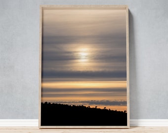 Framed Photo of a Warm Sunset in the Tranquil Italian Landscape of Apulia, Golden Hour Twilight Photography for Art Lovers, Puglia Souvenir