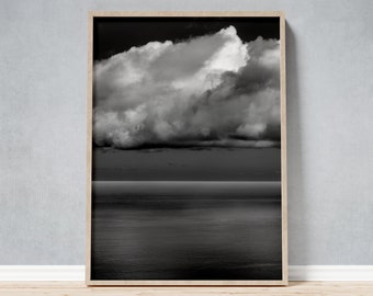 Minimalist Seascape Framed Photo, Peaceful Calming Ocean Maritime Wall Art, Coastal La Palma Vibe Birthday Gift, Black and White Abstract