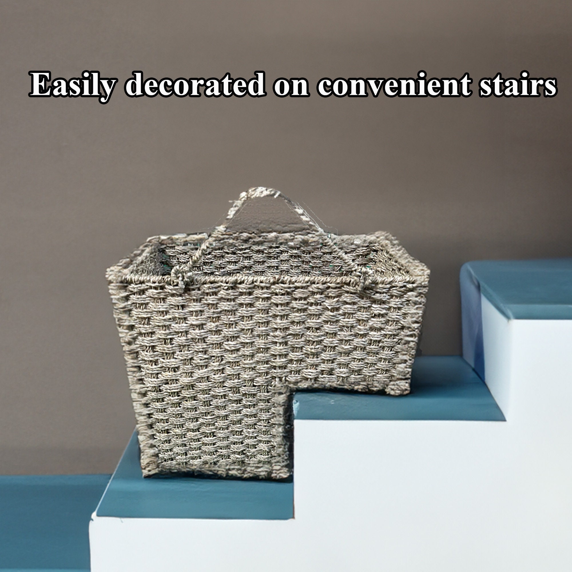 Wicker Stair Step Basket With Handle Staircase Basket Step Etsy