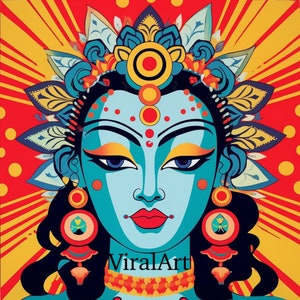 Modern Divinity: Pop Art Portrait of Goddess Durga