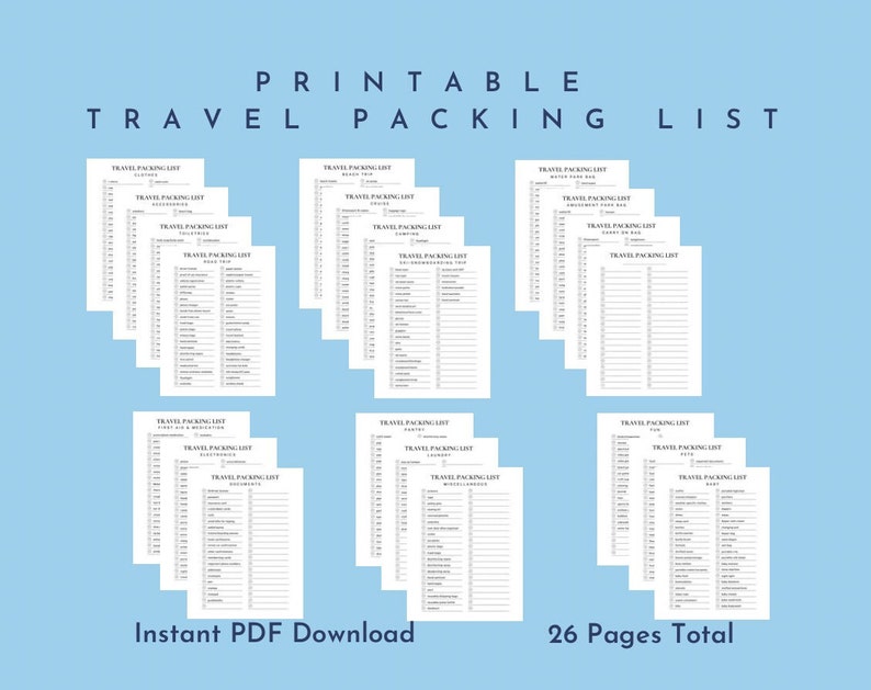 Printable Travel Packing List - Etsy