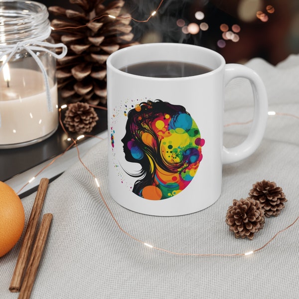 Colorful Dreamy Magical Woman Profile Mug - Ideal Gift for Creative Young Women