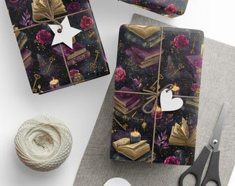 One More Chapter Wrapping Paper, Bookish Presents, Romantasy Book Lover Gift Wrap, Dark Fae Academia Wrapping Paper, Matte or Glossy