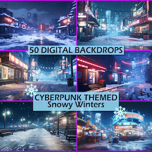 50 fondos temáticos Cyberpunk temporada de nieve de invierno, paquete de fotografía digital de fondos de ciencia ficción exteriores, varios lugares, vacaciones