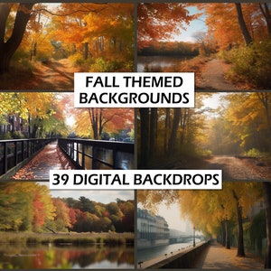 39 Fall/Autumn Themed Backdrops, Digital Photography Bundle of Exterior Fall Colors in Various Locations