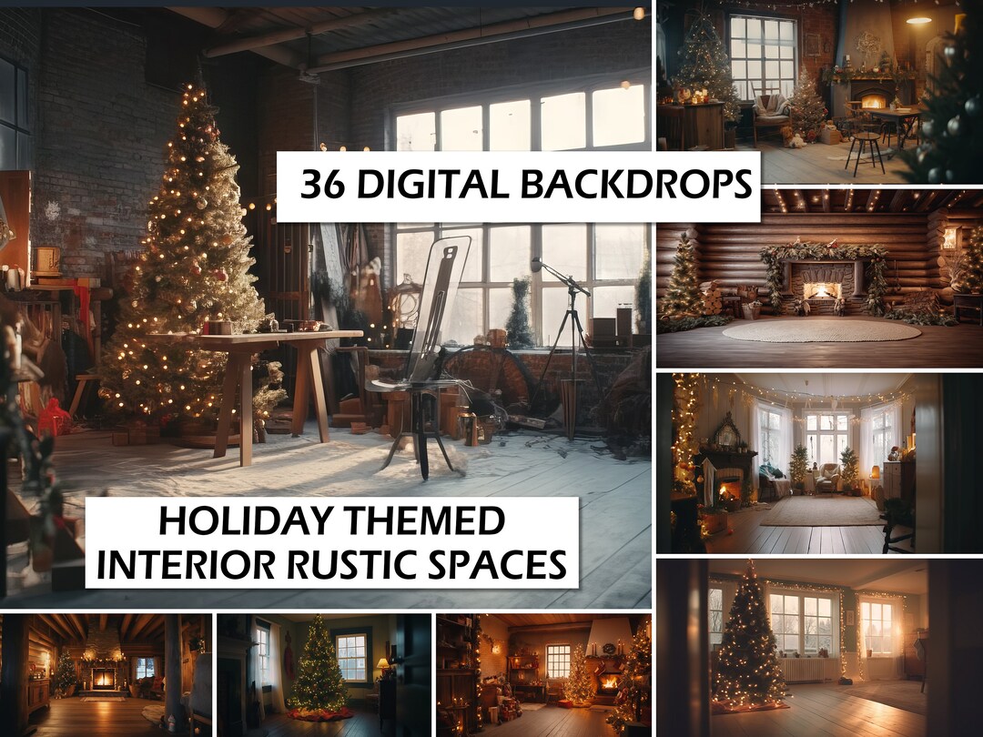36 Holiday Themed Backdrops, Digital Photography Bundle of Interior ...