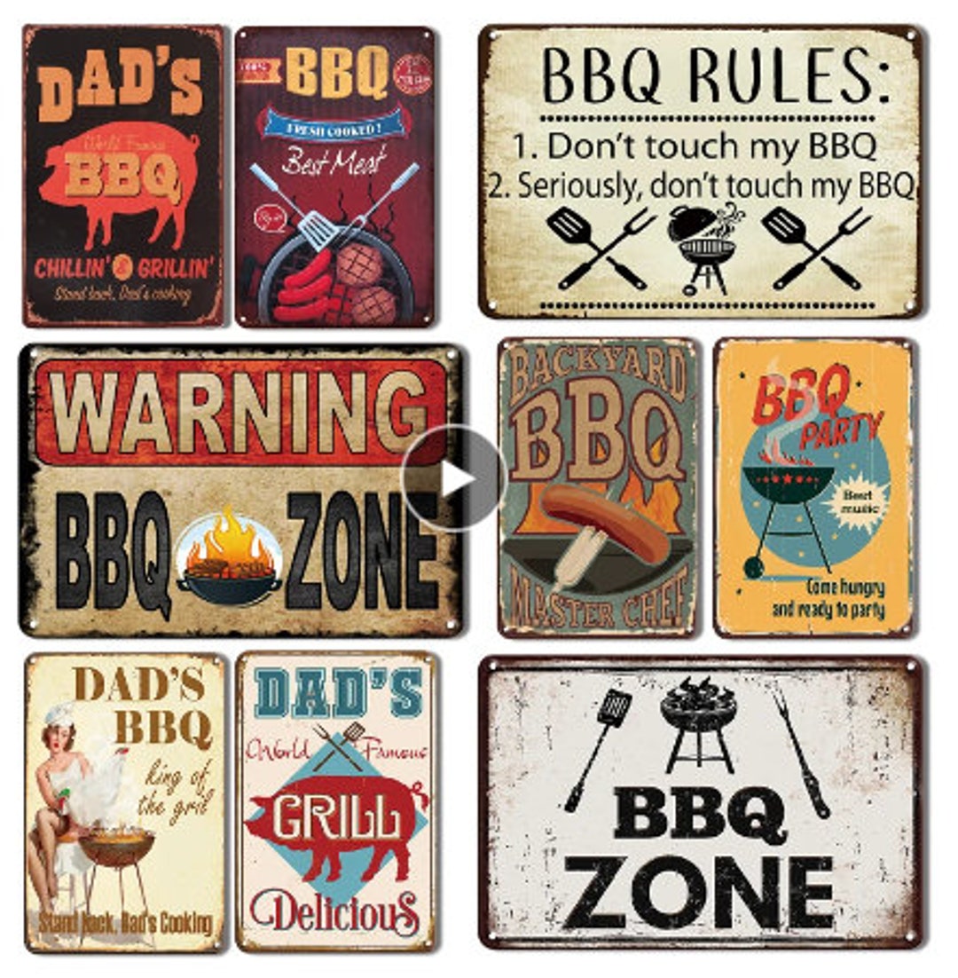 Metal Sign Grill Zone BBQ Poster Bar Retro Man Cave Wall Decor Etsy