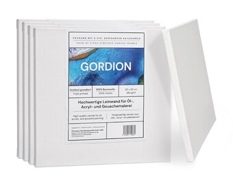 Gordion Bespannte Keilrahmen Set, 5er Packung, 280 gsm. Leinwandstoff aus Baumwolle, geeignet für Acyrl-, Öl-, und Gouachefarben