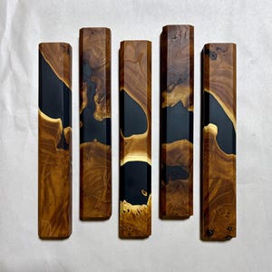 Handmade Modern Wood Mezuzah Case - Russian Olive Burl with Black Resin - Fits Tall Klaf/Scroll up to size 12 cm (5 inches)