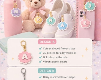 Flower Initial Keychain STL Bundle pack, Layered 3D Print Files (A-Z Alphabet)