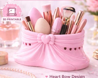 Heart Bow Makeup Accessories Holder STL | 3D Printable Vanity Organizer