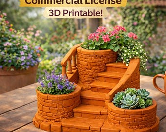 Italian Staircase Planter STL | Mediterranean 3D Print File (Digital Download)