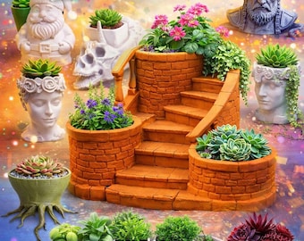 10 Unique 3D Printable Planter STL Files | Fantasy, Gothic, Nature Designs (Digital Download)