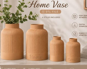 Modern Ribbed Home Vase STL Bundle | 3D Print Files Large & Small Vases | Digital Download