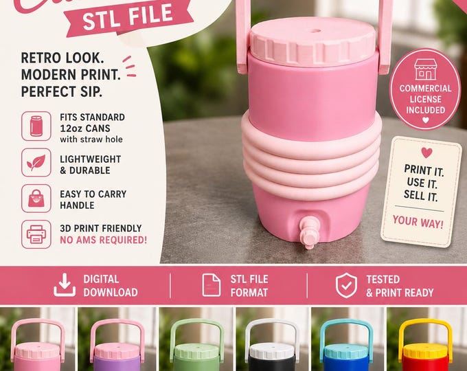 Featured listing image: Mini Vintage Can Cooler STL  | 12oz Holder 3D Print file Digital Download