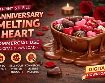 Melting Heart Bowl STL File | 3D Print Valentine Gift (Commercial License) (Digital Download)