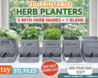 3D Printable Herb Planters STL Bundle | Self-Watering Kitchen Garden (Digital Download)