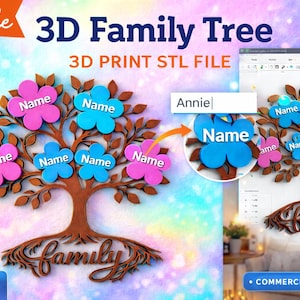 Personalisierte Stammbaum Wandkunst STL | Kundenspezifisches 3D-Druck-Dekor