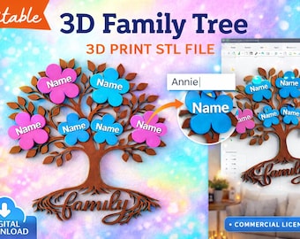 Personalized Family Tree Wall Art STL | Custom 3D Print Decor