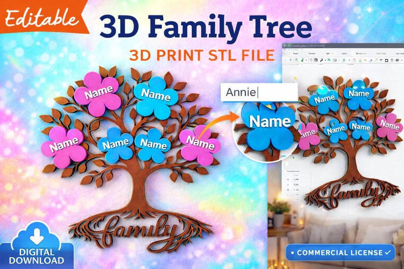 Arte de pared de árbol genealógico personalizado STL / Decoración de impresión 3D personalizada imagen 1