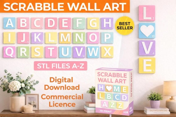 Scrabble Wall Art STL Files A-Z | 3D Printable Alphabet Letter Decor