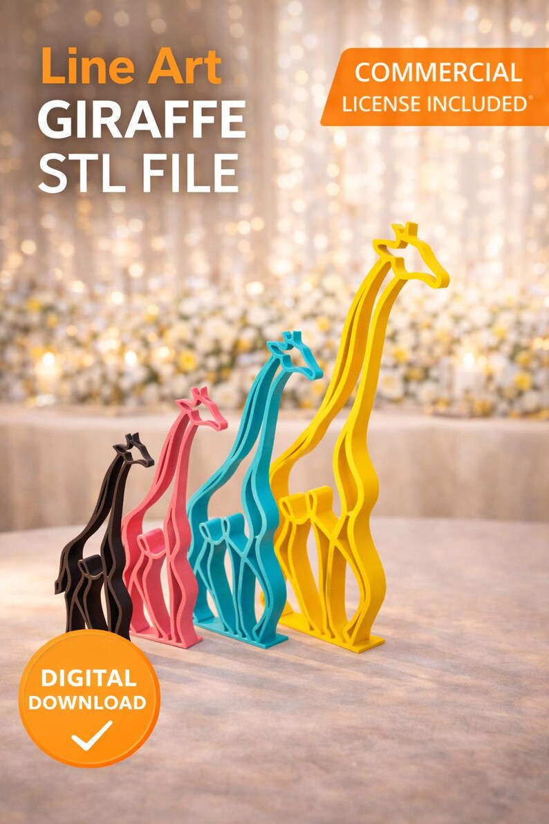 Line Art Giraffe Family STL Files | Modern 3D Print Decor (digital ...