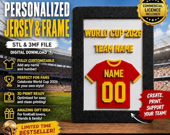 Personalized Soccer Jersey Frame STL & 3MF Bundle | Custom Name Number