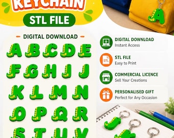 Dinosaur Alphabet Keychain STL Bundle | Personalized 3D Print Gift (A-Z)