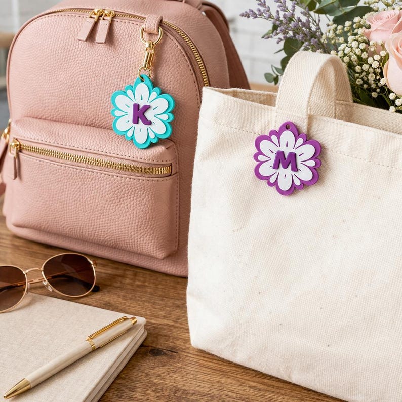 Alphabet Flower Keychain STL Files A-Z, 3D Print Charm (Digital Download) image 7