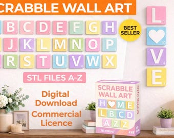Personalized Scrabble Wall Tiles STL Alphabet | 3D Printable Letter Decor (Digital Download)