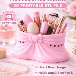 Make-up organizer STL-bestand, hartvormig strikdesign voor 3D-printen