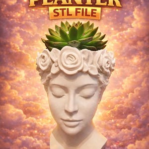 Goddess Planter STL File, Rose Crown Design for 3D Printing