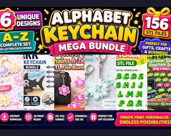 Alphabet Keychain Bundle STL | A-Z Letter Keychains-Personalized-3D Print File Commercial Use