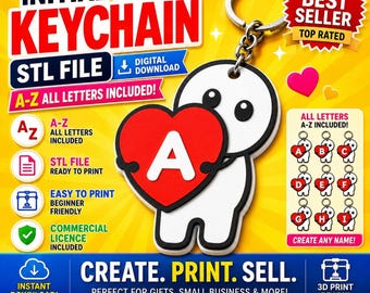 Initial Keychain STL File Bundle A–Z | Custom Name 3D Print